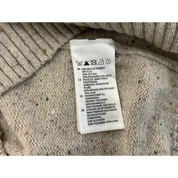 H&M Men's Large Knit Sweater Beige Elbow Patches Cotton Wool Blend - Picture 6 of 10